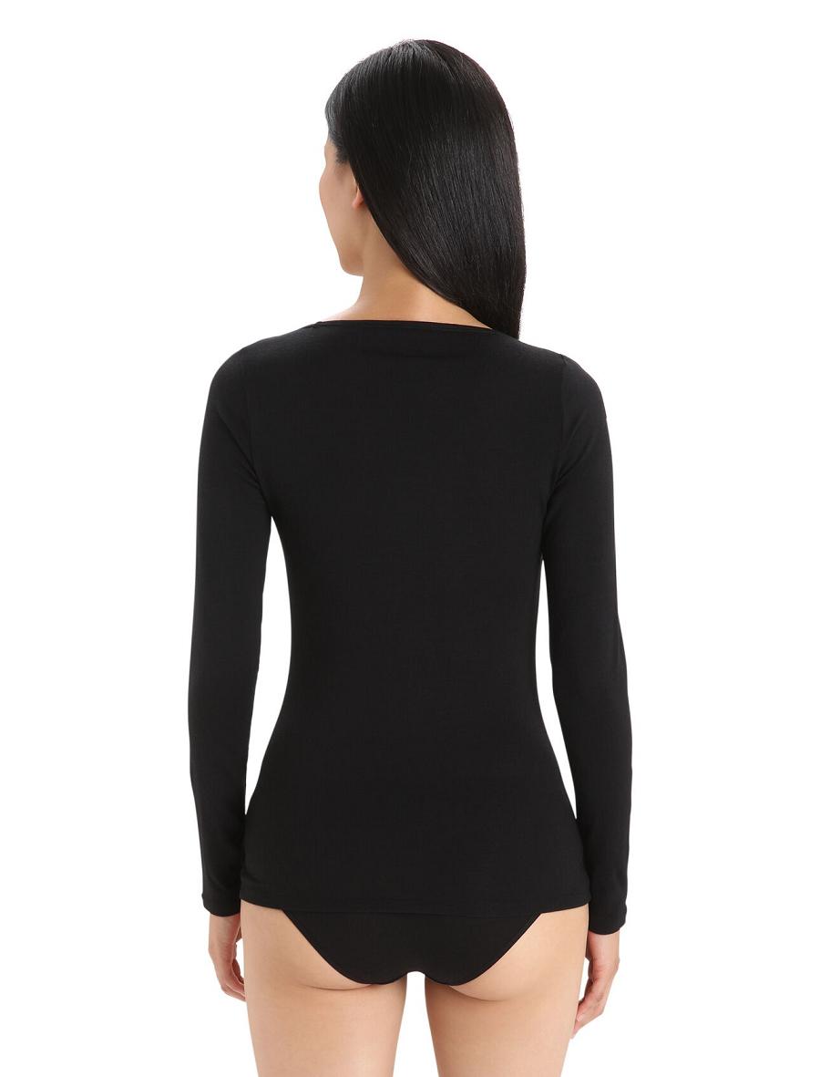 Icebreaker Merino Siren Long Sleeve Sweetheart Top Naisten Alusvaatteet Mustat | FI 1691GSOL